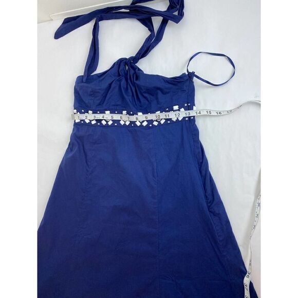 Ann Taylor Loft Cottagecore Beaded Halter Dress 100% Cotton Blue White 2 - Picture 4 of 9
